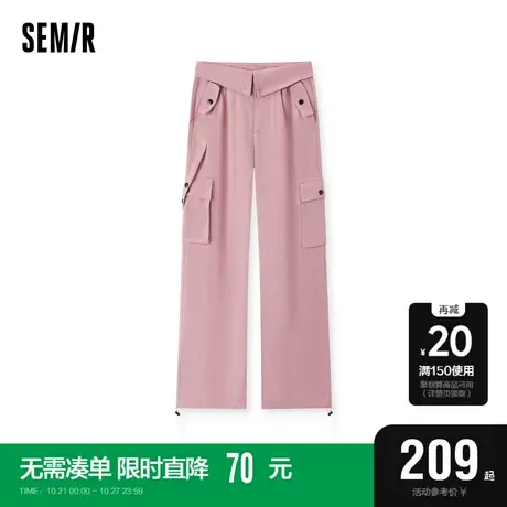 [商场同款]森马休闲裤女纯棉阔腿裤甜酷2023冬新款纯色工装裤潮酷商品大图