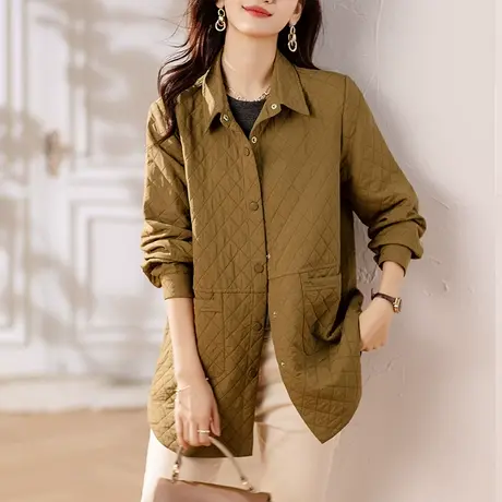 妈妈秋冬装休闲外套女宽松加大码女装中年遮肚显瘦中长款夹克上衣商品大图