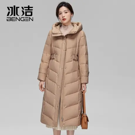 冰洁秋冬新款时尚休闲防寒保暖收腰显瘦女士修身长款羽绒服XFF商品大图