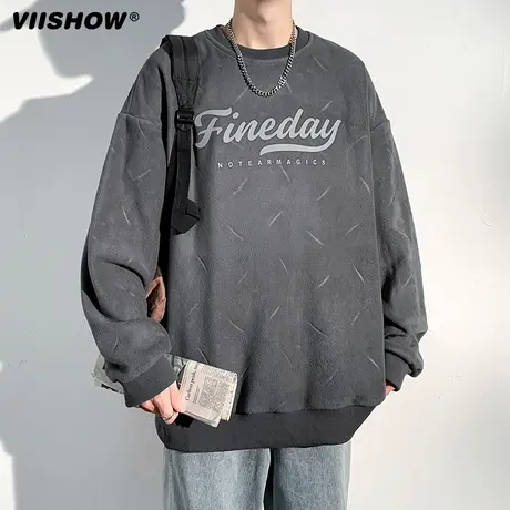 VIISHOW潮牌春秋季卫衣男生美式高街ins字母长袖t恤潮流圆领上衣商品大图