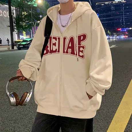 加绒开衫卫衣男秋冬季2023新款美式潮牌宽松加厚重磅国潮拉链外套商品大图