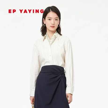 [真丝系列]EP雅莹女装 别致条纹长袖白色衬衫 秋装商场同款2207A商品大图