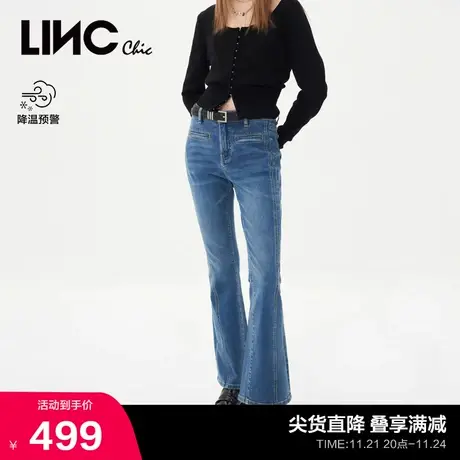 LINCCHIC金羽杰裤子女春秋款复古高腰微喇牛仔裤S231JE184Y商品大图