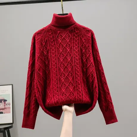 高领毛衣女加厚2023春装新款麻花套头韩版宽松针织衫时尚打底上衣图片