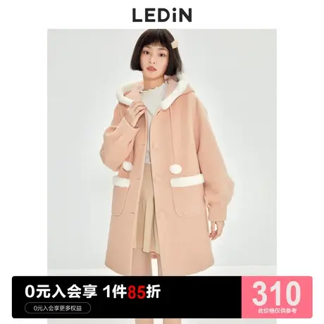 乐町甜美撞边大衣休闲秋冬新款毛呢外套女小个子毛绒呢子图片