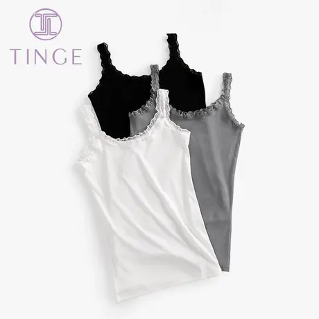 TINGE螺纹修身女士蕾丝吊带 性感小背心内搭显瘦白色打底衫内衣女商品大图