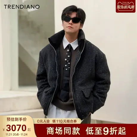 TRENDIANO官方拉链立领微阔肌理感羽绒服男潮2023新款冬季图片