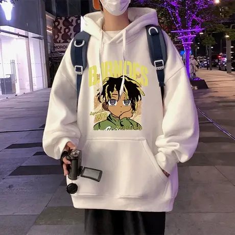 连帽套头卫衣男春秋季新款美式脏辫男孩印花外套重磅纯棉宽松上衣商品大图