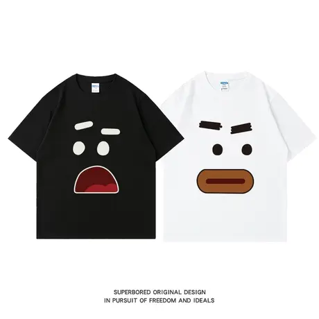 夏季趣味卡通印花情侣装纯棉短袖T恤男女款宽松休闲半袖上衣体恤图片