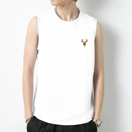 莫代尔白色背心男夏季外穿篮球运动坎肩冰丝速干无袖t恤健身跨栏商品大图