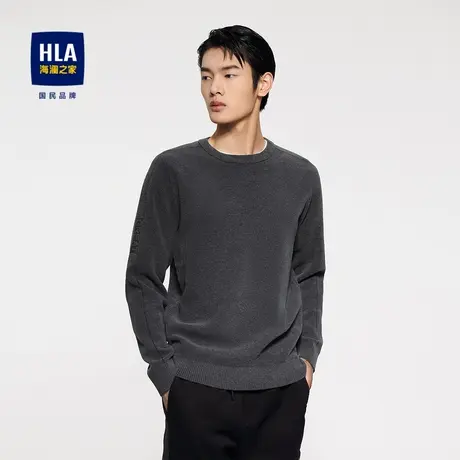 HLA/海澜之家圆领净色长袖针织衫秋冬季水柔绒字母印花保暖毛衣男图片