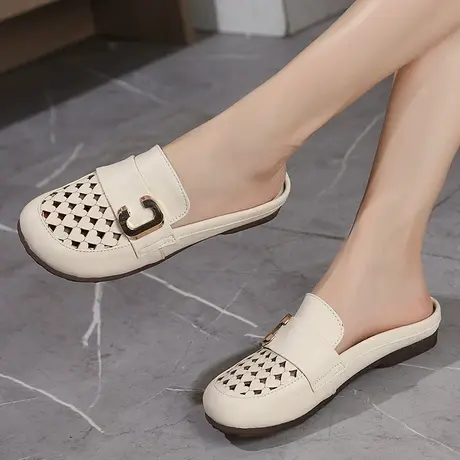 2023女士大码拖鞋41一43真皮透气凉鞋拖女夏外穿百搭平底软底凉拖商品大图