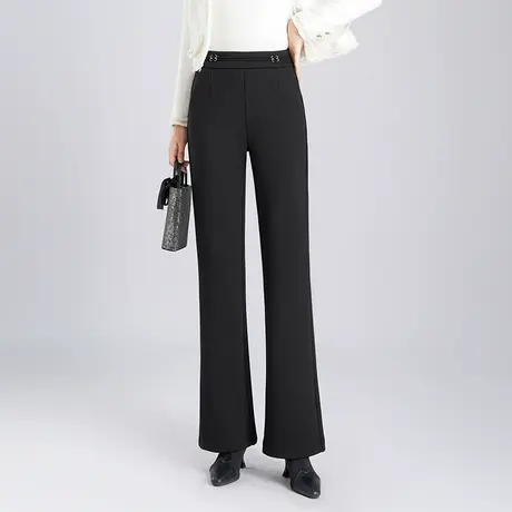 黑色微喇裤加绒保暖长裤加厚休闲裤高腰显瘦裤子女秋冬季2023新款商品大图