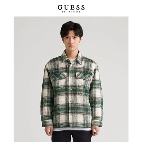 GUESS舒适小众设计感百搭条纹潮流时尚复古拼色长袖衬衫商品大图