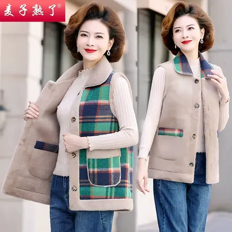 2023秋冬新款加绒马甲两面穿小个子背心妈妈上衣服春中老年人女装商品大图