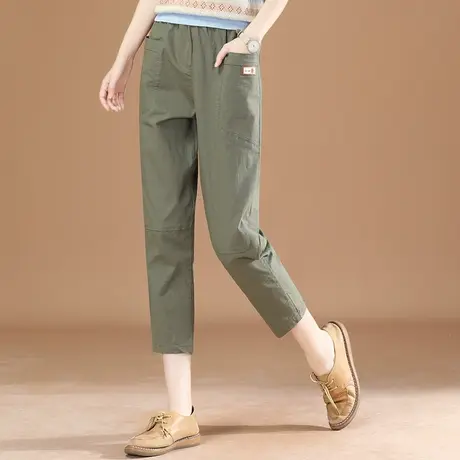 韩潮袭人纯色松紧腰休闲裤女春夏2024年新款宽松显瘦七分裤哈伦裤图片