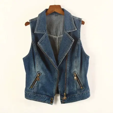 牛仔马甲女短款修身韩版夏新款春秋无袖外套背心西装领拉链马夹OL商品大图