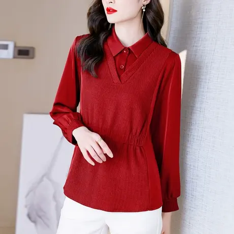 长袖t恤女2023年新款早秋假两件上衣打底衫内搭春秋洋气减龄妈妈商品大图