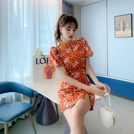 法式年轻款国风改良旗袍2023新款甜美日常性感少女开叉修身连衣裙商品大图