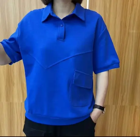 2023夏装新款polo衫宽松短袖T恤女休闲薄款大码时尚翻领上衣体恤商品大图