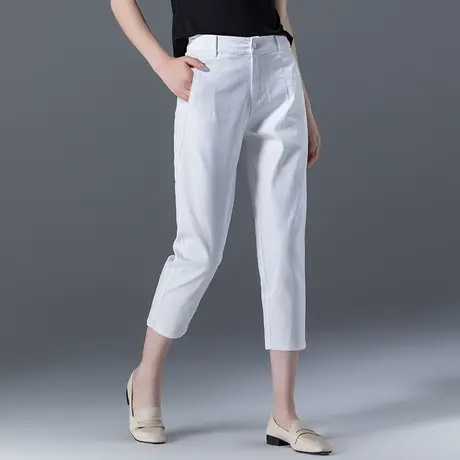 七分牛仔裤女夏薄款宽松休闲胖mm萝卜裤白色八分裤高腰显瘦哈伦裤商品大图