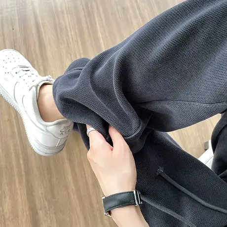 灰色窄版雪尼尔阔腿裤女秋冬新款高腰垂感小个子拖地休闲直筒裤子商品大图