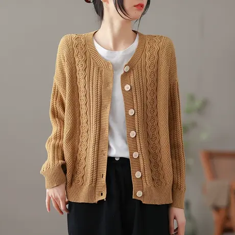 dza 文艺复古薄款毛衣外套女士春季新款宽松针织开衫宽松休闲上衣图片