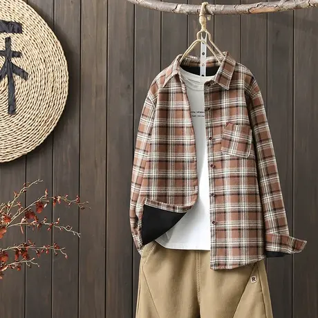 枫谜2022年冬季新款文艺格子加绒保暖宽松休闲显瘦百搭长袖衬衫图片