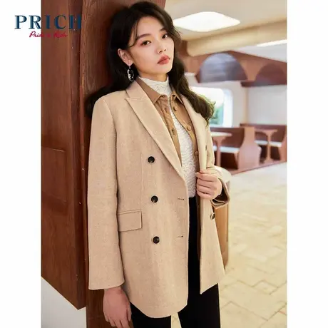 PRICH毛呢大衣秋冬新款时尚含羊毛小个子双面呢大衣西服外套女商品大图