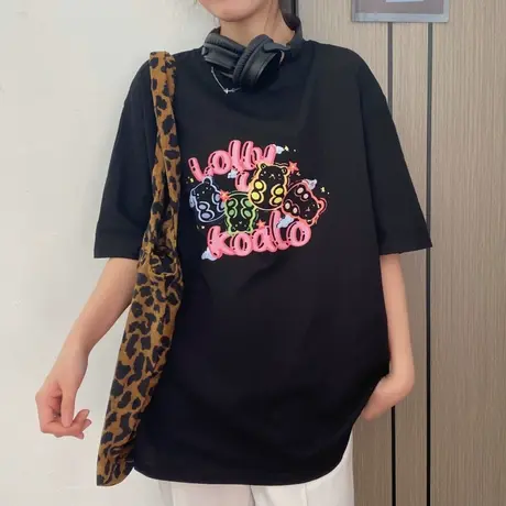 纯棉短袖t恤女夏季大码洋气半袖设计感小众宽松韩版ins超火上衣服图片