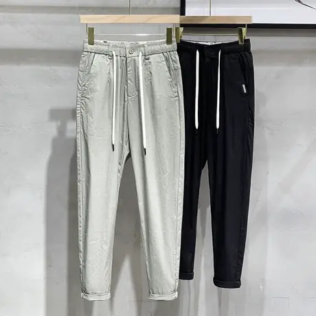 松紧腰春夏韩版九分休闲抗皱修身小脚裤男新款男士百搭直筒长裤子商品大图