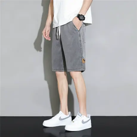 天丝休闲短裤男士夏天冰感宽松运动五分牛仔裤子夏季潮牌薄款马裤商品大图