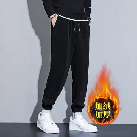黑色运动裤子男款秋冬季加绒加厚宽松美式潮牌卫裤男生休闲裤秋季商品大图