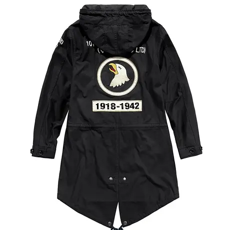 VIP飞行潮牌纯棉连帽风衣男中长款夹克工装外套美式复古刺绣上衣图片