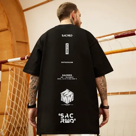 国潮胖子t恤潮流纯棉大码男装宽松加肥加大美式潮牌半袖五分短袖图片