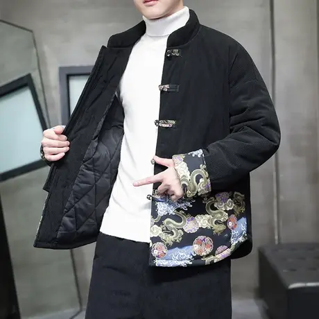 冬季棉衣男中国风复古盘扣唐装休闲拼接印花外套加厚保暖棉袄男装图片