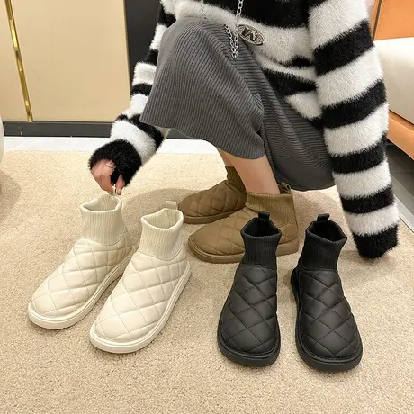 厚底雪地靴女2024冬季新款加绒加厚防水面包棉鞋爆款东北马丁棉靴图片
