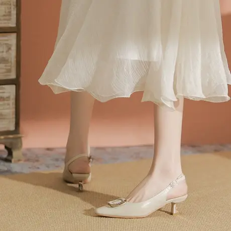 2024年春季新款一字扣带高跟鞋女细跟气质尖头仙女风百搭后空单鞋商品大图