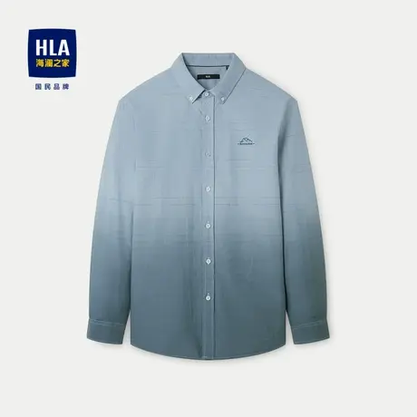 HLA/海澜之家纯棉质地长袖衬衫2024春夏新款格纹渐变宽松衬衣男图片