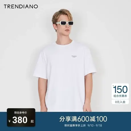 TRENDIANO官方2023新款春夏纯棉刺绣宽松圆领短袖t恤男图片
