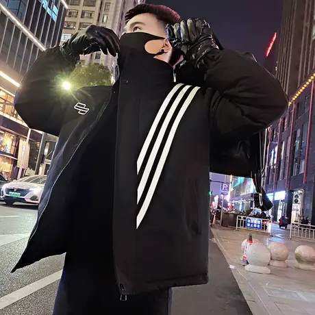 设计感拼接条纹棉衣男冬季2023新款美式宽松轻熟加厚立领棉服外套商品大图