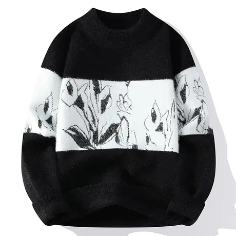 仿貂绒2023秋冬季半高领毛衣男款羊毛衫加绒加厚慵懒风保暖针织衫商品大图