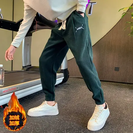 秋冬季加绒小脚卫裤痞帅加厚男裤束腿潮牌裤子灯芯绒运动裤休闲裤商品大图