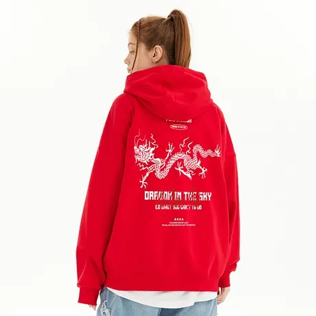 Nuthink本命年新年国潮中国龙加绒卫衣男潮宽松情侣大码连帽外套图片