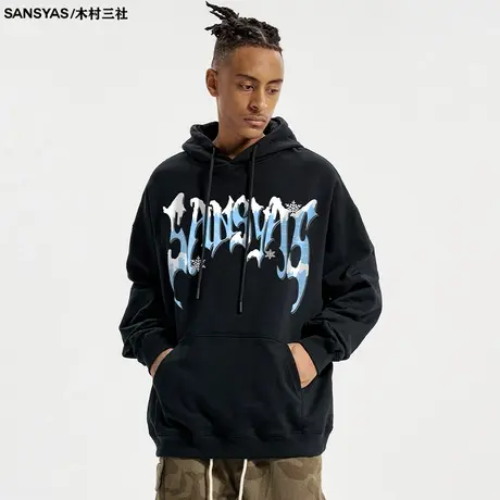 木村三社SANSYAS 字母圆环纯棉卫衣美式连帽2023新款秋冬套头外套商品大图