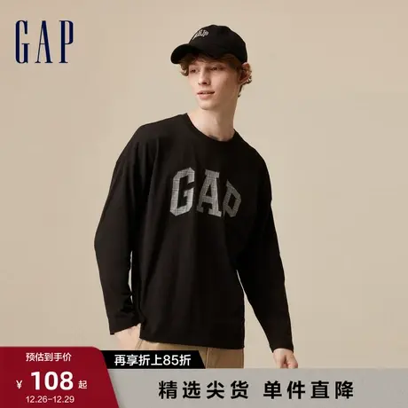 【断码优惠】Gap男女装春秋LOGO纯棉运动宽松长袖T恤情侣装817125商品大图