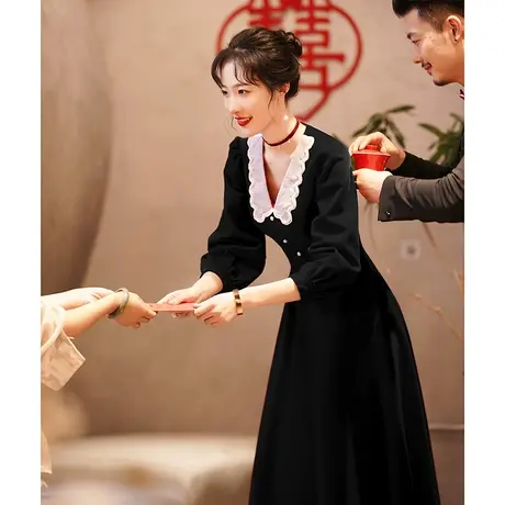 黑色晚礼服裙女2023新款平时可穿宴会气质艺考连衣裙年会法式长款图片