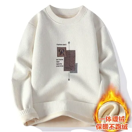一体绒圆领毛衣男秋冬季2023新款加绒加厚线衣潮流韩版针织打底衫商品大图