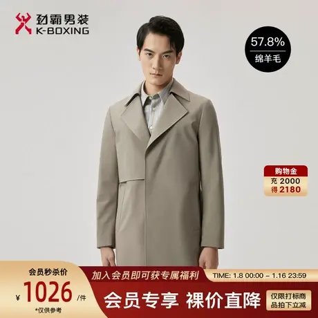【绵羊毛】劲霸男装男士商务休闲茄克外套春季新品翻领时尚风衣男图片