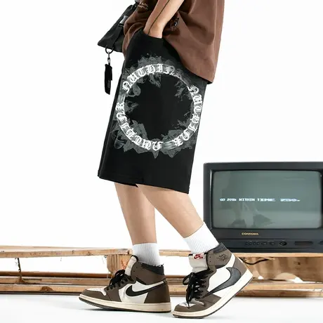 Nuthink港风高街ins潮牌字母短裤男潮流宽松大码oversize五分裤夏商品大图